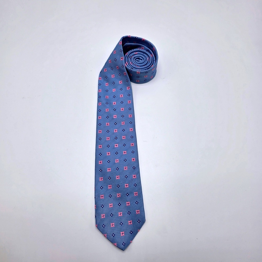 Brooks Brothers 346 Mens Silk Tie Light Blue Pink Geometric Medallion Made in US